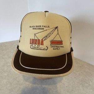 Lunda Construction Foam Trucker Hat Mess SnapBack wisconsin San Sun cap vintage